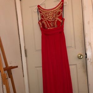 Long Red and Gold Sequined Gown